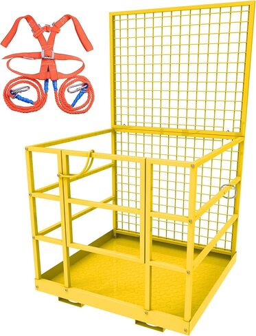 YITAMOTOR 43"x45" Forklift Safety Cage, 1400lbs Forklift Man Basket Work Platform with Safety Strap, Heavy Duty Collapsible Lift Cage for Most Aerial Jobs in Saudi Arabia