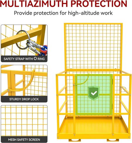 YITAMOTOR 43"x45" Forklift Safety Cage, 1400lbs Forklift Man Basket Work Platform with Safety Strap, Heavy Duty Collapsible Lift Cage for Most Aerial Jobs in Saudi Arabia