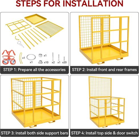 YITAMOTOR 43"x45" Forklift Safety Cage, 1400lbs Forklift Man Basket Work Platform with Safety Strap, Heavy Duty Collapsible Lift Cage for Most Aerial Jobs in Saudi Arabia