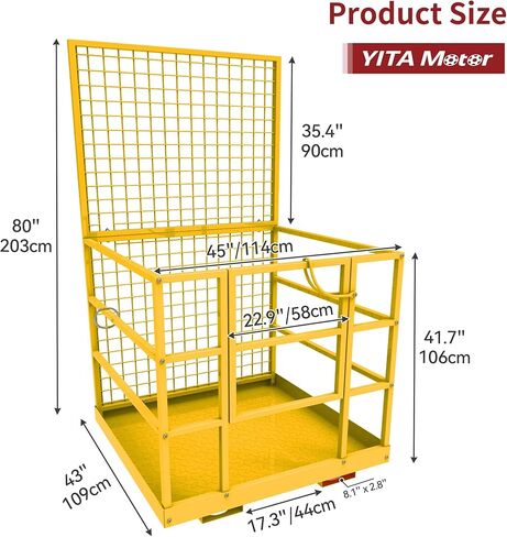 YITAMOTOR 43"x45" Forklift Safety Cage, 1400lbs Forklift Man Basket Work Platform with Safety Strap, Heavy Duty Collapsible Lift Cage for Most Aerial Jobs in Saudi Arabia