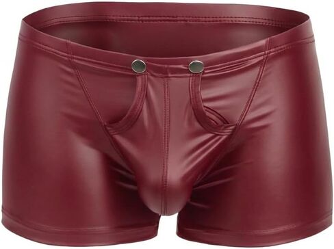 ohyeahlady Men's Faux Leather Boxer Shorts Black Soft Pouch Trunks Stretchy Plus Size Night Underwear Panties in Saudi Arabia