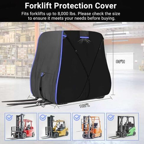 Forklift Cover, 420D Waterproof Forklift Protection Cover with Reflective Strips and Zipper, All Weather Protection, Compatible with Forklifts Up to 8000Lb, 102''L x 49''W x 80''H in Saudi Arabia
