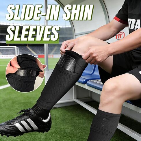 Soccer Shin Guards for Kids, Youth and Adults, Includes Optimized Pocketed Shin Guard Sleeves & Grip Socks - Protective Soccer for Boys and Girls Aged 3-15 in Saudi Arabia