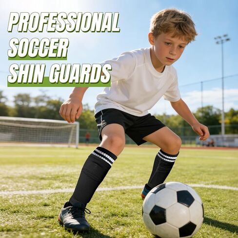 Soccer Shin Guards for Kids, Youth and Adults, Includes Optimized Pocketed Shin Guard Sleeves & Grip Socks - Protective Soccer for Boys and Girls Aged 3-15 in Saudi Arabia
