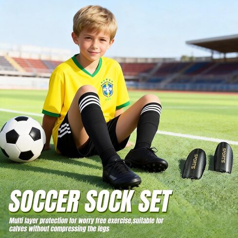 Soccer Shin Guards for Kids, Youth and Adults, Includes Optimized Pocketed Shin Guard Sleeves & Grip Socks - Protective Soccer for Boys and Girls Aged 3-15 in Saudi Arabia
