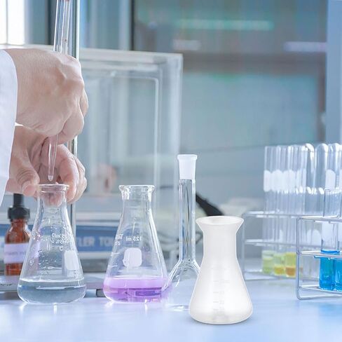 Conical Flask for Chemistry Lab 8X6 Inch Erlenmeyer Glass Bottle with Cover and Scale Line for Accurate Measurement and Stable Base Laboratory Tool for Science Experiments in Kuwait