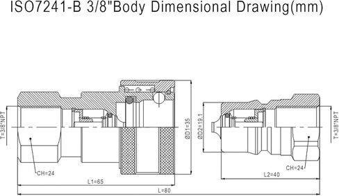 3/8 "NPT Thread ISO7241-B مجموعة قارنة التوصيل الهيدروليكية سريعة الفصل مع أغطية الغبار in Kuwait