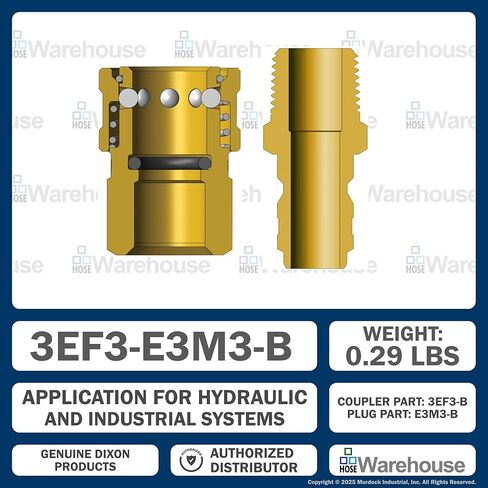 طقم قطع الاتصال السريع الأصلي من سلسلة Dixon E-Series 3/8 - (1 قيراط) 3EF3-B | (1 قيراط) E3M3-B - نحاس | تبادل الغسيل بالضغط المستقيم | ضغط عمل 2700 رطل لكل بوصة مربعة (3/8 بوصة × 3/8 بوصة MNPTF) in Kuwait