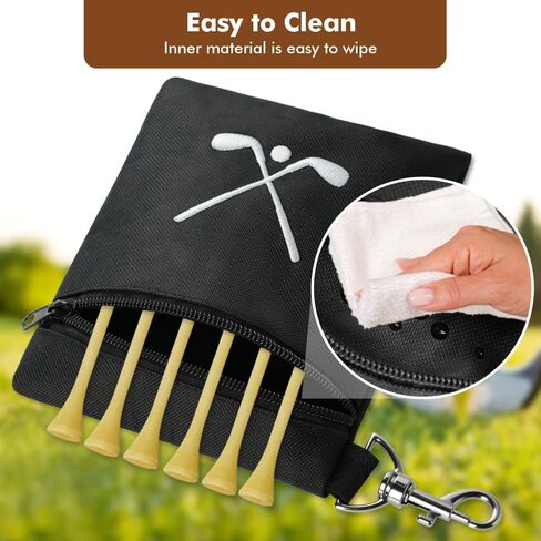 Golf Tee Bag, Waterproof Golf Tee Pouch with Rotating Clip, 6.9x5.4'' Zipper Valuables Pouch, Portable Golf Ball Holder Accessories Storage Bags for Men Women in Kuwait