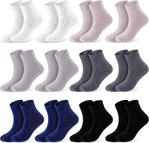 Foaincore 12 Pairs Galentines Day Gifts for Her Women Fuzzy Socks Bulk Winter Warm Sleeping Soft Fluffy Microfiber Socks for Galentines Gifts Women Adult in Saudi Arabia