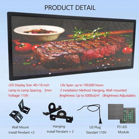 P3 Led Scrolling Programmable Signs, 320x128px High Resolution Digital LED Signage Displays, WIFI & USB Control Electronic Message Board Business Advertising Sign, Support Text/Image/Video 40"x18" in Saudi Arabia