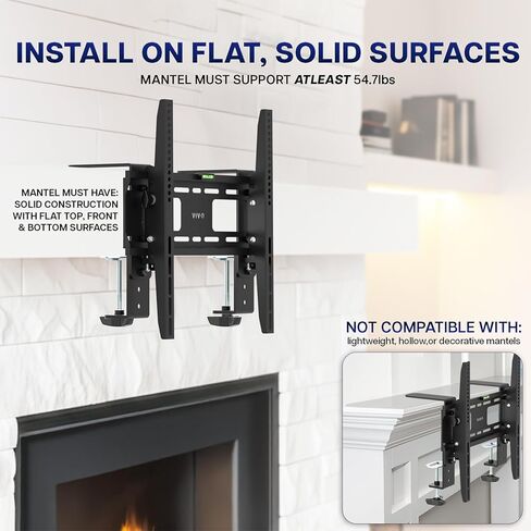 حامل تلفاز VIVO No Drill Clamp-on Mantel لشاشات من 32 إلى 50 بوصة، دعامة إمالة تحمل ما يصل إلى 44 رطلاً، VESA حتى 400x400، أسود، MOUNT-M50C in Saudi Arabia