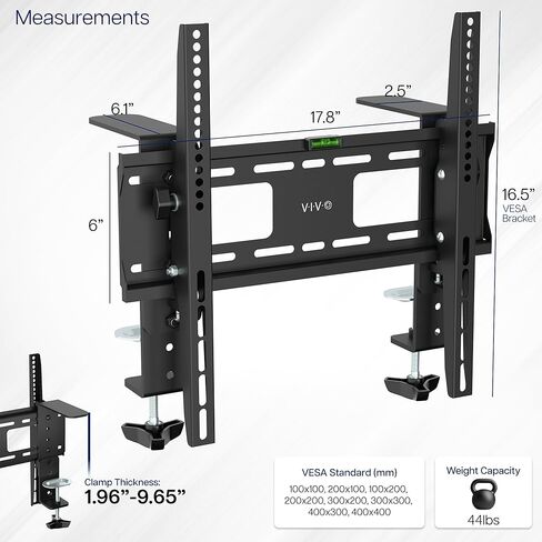 حامل تلفاز VIVO No Drill Clamp-on Mantel لشاشات من 32 إلى 50 بوصة، دعامة إمالة تحمل ما يصل إلى 44 رطلاً، VESA حتى 400x400، أسود، MOUNT-M50C in Saudi Arabia