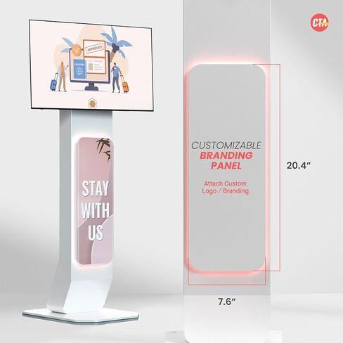 Brandable Kiosk Floor Stand for Displays – with Custom Branding Panel & LED Lights VESA 75x75 100x100 Monitor TV Tablet Displays – Lockable Secure (ADD-VFSKLED) in Saudi Arabia