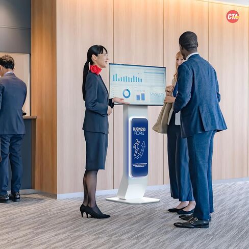 Brandable Kiosk Floor Stand for Displays – with Custom Branding Panel & LED Lights VESA 75x75 100x100 Monitor TV Tablet Displays – Lockable Secure (ADD-VFSKLED) in Saudi Arabia