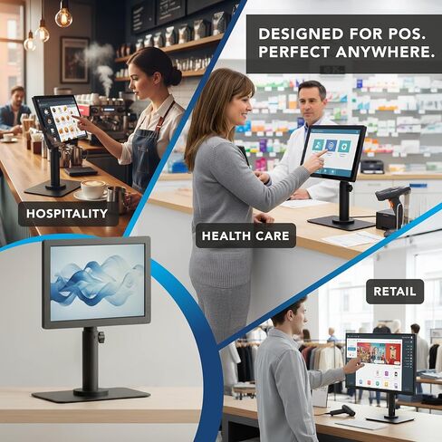 Mount-It! POS Monitor Stand, Adjustable Desktop VESA Mount for 13–32 Inch Screens, Height Adjustable Full Motion Swivel Tilt Rotation, Freestanding or Bolt-Down Base for Retail, Kiosks, Checkout in Kuwait