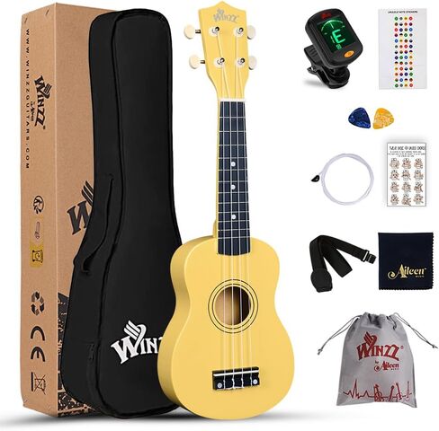 Winzz Ukulele for Kids 21 inch, Soprano Ukulele for Adults Beginner, Children Starter Kit with 9 Accessories (Natural) in Kuwait