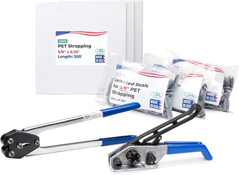 مجموعة ربط IDL Packaging Ultimate 5/8 بوصة × 600 بوصة من البوليستر (PET)، قوة كسر 1400 رطل - مجموعة ربط محمولة مع أداة تجميع 3 في 1 - ما يكفي من الربط والأختام لـ 300 استخدام قبل إعادة التعبئة in Kuwait