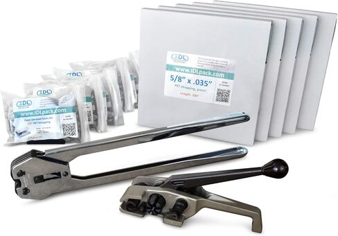 مجموعة ربط IDL Packaging Ultimate 5/8 بوصة × 600 بوصة من البوليستر (PET)، قوة كسر 1400 رطل - مجموعة ربط محمولة مع أداة تجميع 3 في 1 - ما يكفي من الربط والأختام لـ 300 استخدام قبل إعادة التعبئة in Kuwait