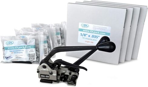 مجموعة ربط IDL Packaging Ultimate 5/8 بوصة × 600 بوصة من البوليستر (PET)، قوة كسر 1400 رطل - مجموعة ربط محمولة مع أداة تجميع 3 في 1 - ما يكفي من الربط والأختام لـ 300 استخدام قبل إعادة التعبئة in Kuwait
