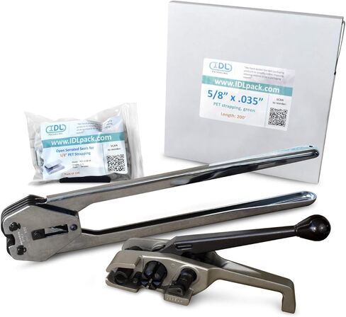 مجموعة ربط IDL Packaging Ultimate 5/8 بوصة × 600 بوصة من البوليستر (PET)، قوة كسر 1400 رطل - مجموعة ربط محمولة مع أداة تجميع 3 في 1 - ما يكفي من الربط والأختام لـ 300 استخدام قبل إعادة التعبئة in Kuwait