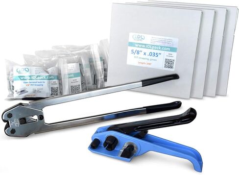 مجموعة ربط IDL Packaging Ultimate 5/8 بوصة × 600 بوصة من البوليستر (PET)، قوة كسر 1400 رطل - مجموعة ربط محمولة مع أداة تجميع 3 في 1 - ما يكفي من الربط والأختام لـ 300 استخدام قبل إعادة التعبئة in Kuwait
