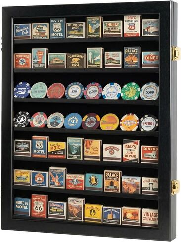 DisplayGifts Matchbook Display Case Case Cabinet Poker Chip Display Case حامل لحمل صناديق الكتب المتطابقة أو رقائق بوكر الكازينو التذكارية - باب قابل للقفل للحماية من الأشعة فوق البنفسجية in Saudi Arabia