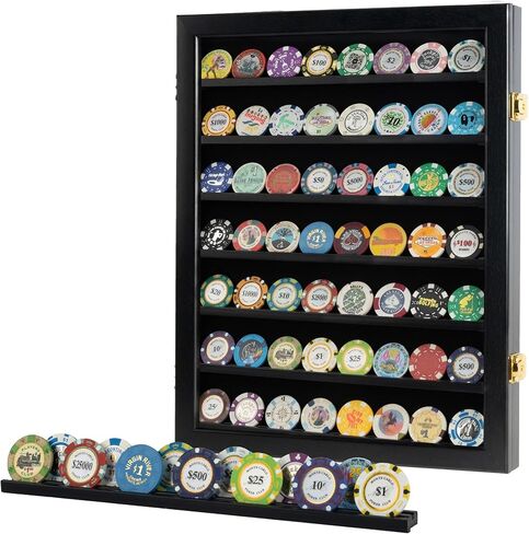 DisplayGifts Matchbook Display Case Case Cabinet Poker Chip Display Case حامل لحمل صناديق الكتب المتطابقة أو رقائق بوكر الكازينو التذكارية - باب قابل للقفل للحماية من الأشعة فوق البنفسجية in Kuwait
