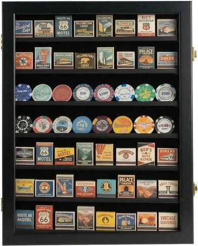 DisplayGifts Matchbook Display Case Case Cabinet Poker Chip Display Case حامل لحمل صناديق الكتب المتطابقة أو رقائق بوكر الكازينو التذكارية - باب قابل للقفل للحماية من الأشعة فوق البنفسجية in Kuwait