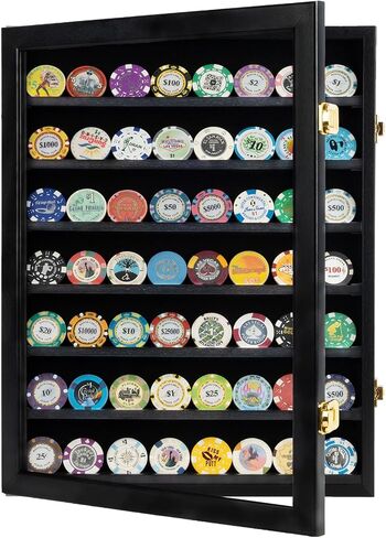 DisplayGifts Matchbook Display Case Case Cabinet Poker Chip Display Case حامل لحمل صناديق الكتب المتطابقة أو رقائق بوكر الكازينو التذكارية - باب قابل للقفل للحماية من الأشعة فوق البنفسجية in Kuwait