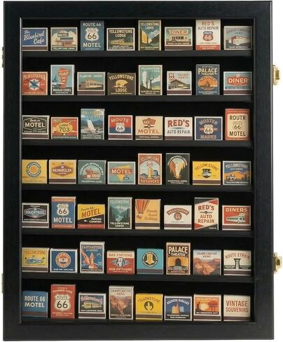 DisplayGifts Matchbook Display Case Case Cabinet Poker Chip Display Case حامل لحمل صناديق الكتب المتطابقة أو رقائق بوكر الكازينو التذكارية - باب قابل للقفل للحماية من الأشعة فوق البنفسجية in Kuwait