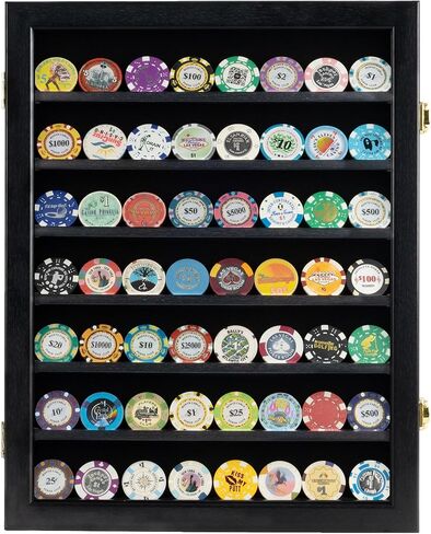 DisplayGifts Matchbook Display Case Case Cabinet Poker Chip Display Case حامل لحمل صناديق الكتب المتطابقة أو رقائق بوكر الكازينو التذكارية - باب قابل للقفل للحماية من الأشعة فوق البنفسجية in Kuwait