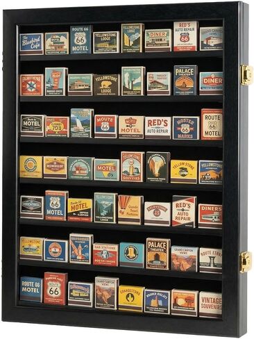 DisplayGifts Matchbook Display Case Case Cabinet Poker Chip Display Case حامل لحمل صناديق الكتب المتطابقة أو رقائق بوكر الكازينو التذكارية - باب قابل للقفل للحماية من الأشعة فوق البنفسجية in Kuwait