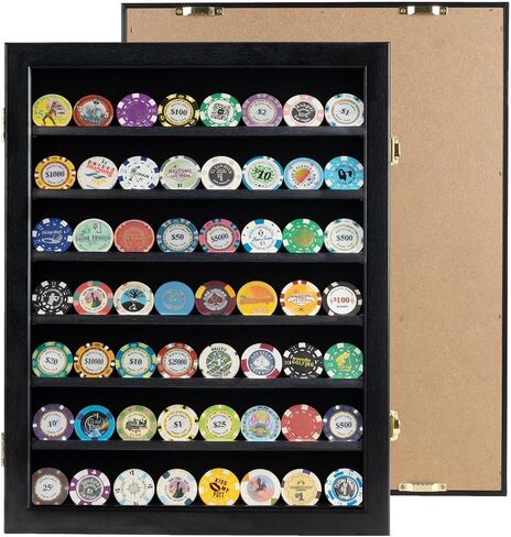 DisplayGifts Matchbook Display Case Case Cabinet Poker Chip Display Case حامل لحمل صناديق الكتب المتطابقة أو رقائق بوكر الكازينو التذكارية - باب قابل للقفل للحماية من الأشعة فوق البنفسجية in Kuwait