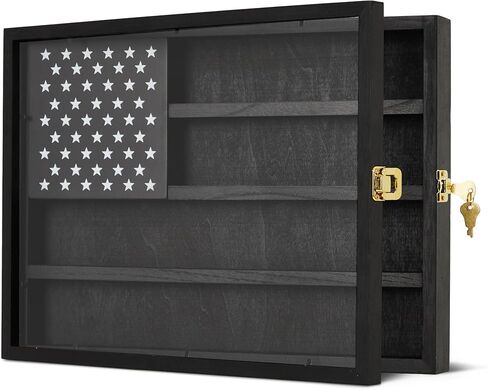 Challenge Coin Display Case, 4-Row Wooden Challenge Coin Holder Display with Double-Groove Shelves, Lock & Acrylic Door, for Military Medals, Casino Poker Chips, Collectibles, Black in Saudi Arabia