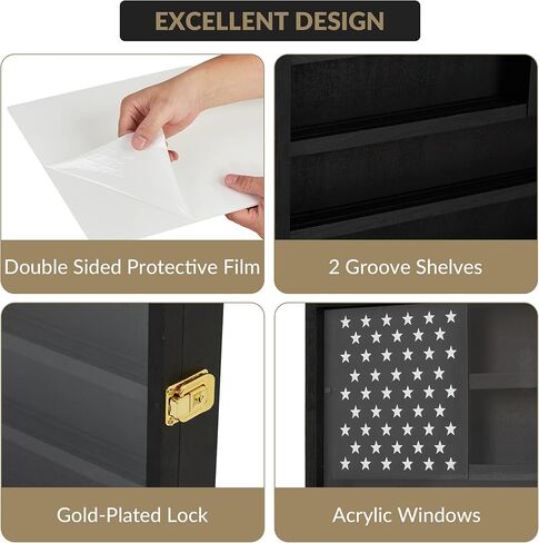 Challenge Coin Display Case, 4-Row Wooden Challenge Coin Holder Display with Double-Groove Shelves, Lock & Acrylic Door, for Military Medals, Casino Poker Chips, Collectibles, Black in Saudi Arabia