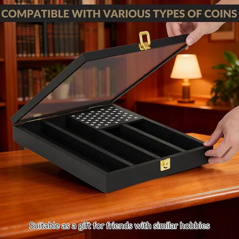 Challenge Coin Display Case, 4-Row Wooden Challenge Coin Holder Display with Double-Groove Shelves, Lock & Acrylic Door, for Military Medals, Casino Poker Chips, Collectibles, Black in Saudi Arabia