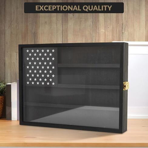 Challenge Coin Display Case, 4-Row Wooden Challenge Coin Holder Display with Double-Groove Shelves, Lock & Acrylic Door, for Military Medals, Casino Poker Chips, Collectibles, Black in Saudi Arabia