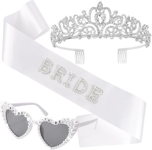 Crystal Bride to Be Sash and Bridal Veil with Clips, Bachelorette Party Decorations Set - Bachelorette Shower Gifts for Bride, Bridal Party Favors Wedding Accessories in Saudi Arabia