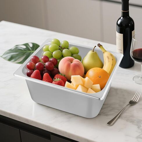 3 Pack Anti-Jam Hotel Pans, 1/2 Size 6 Inch Deep Steam Table Pan with Lid, Catering Storage Metal Food Pan for Home, Restaurant, Buffet in Kuwait