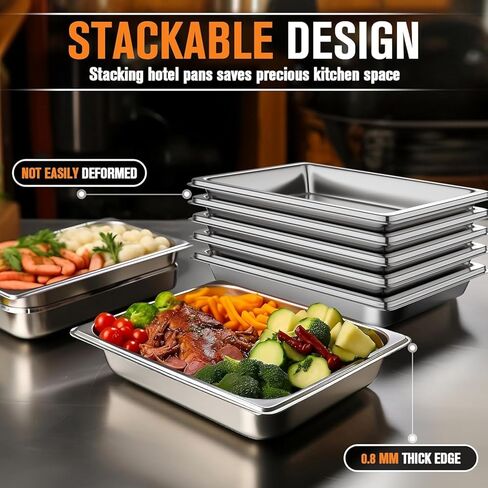 Hotel Pans Full Size 2.5" Deep, Restaurant Supplies Stainless Steam Table Pans 1/1 Size 22 Gauge Commercial Food Pans, 6 Pack Anti Catering Pans in Kuwait