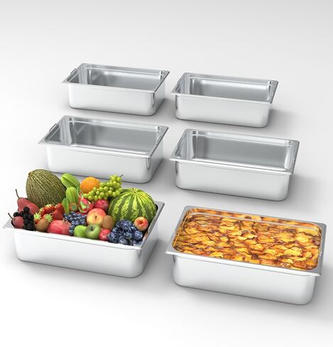 6 Pack Hotel Pans, 2.5" Deep Full Size Steam Table Pans, Full Size Food Pan, Half Size Hotel Pans[NSF Certified], Catering Food Pan Commercial 304 Stainless Steel in Saudi Arabia
