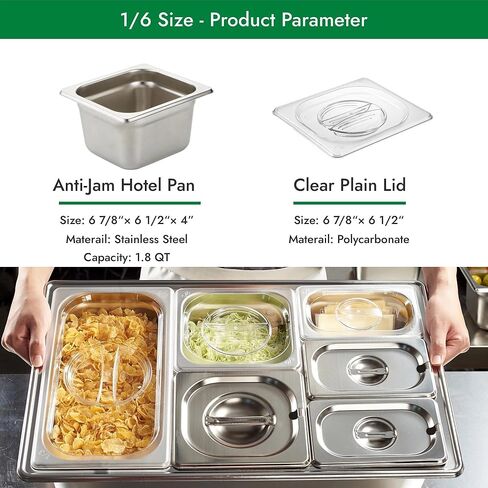 HECMAC 6 عبوات من مقلاة الفندق المضادة للمربى مع غطاء عادي شفاف، مقاس 1/6 عمق 4 بوصة، شديدة التحمل، مقلاة طاولة بخار تجارية من الفولاذ المقاوم للصدأ، مقلاة طعام معدنية لتخزين الطعام، 23 مقياس in Kuwait