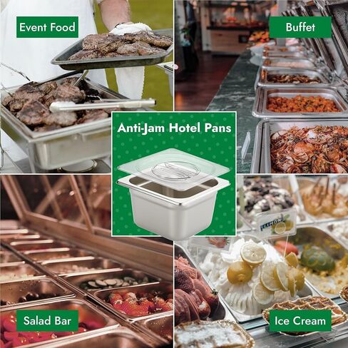 HECMAC 6 عبوات من مقلاة الفندق المضادة للمربى مع غطاء عادي شفاف، مقاس 1/6 عمق 4 بوصة، شديدة التحمل، مقلاة طاولة بخار تجارية من الفولاذ المقاوم للصدأ، مقلاة طعام معدنية لتخزين الطعام، 23 مقياس in Kuwait