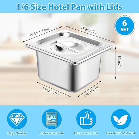 6 عبوات من مقالي الفنادق مع غطاء، مجموعة مقالي طاولة بخار بحجم 1/6 للطعام، مقلاة تقديم طعام تجارية عميقة مقاس 4 بوصات من الفولاذ المقاوم للصدأ مقالي بخار للفنادق والبوفيه والمطاعم والحفلات in Kuwait