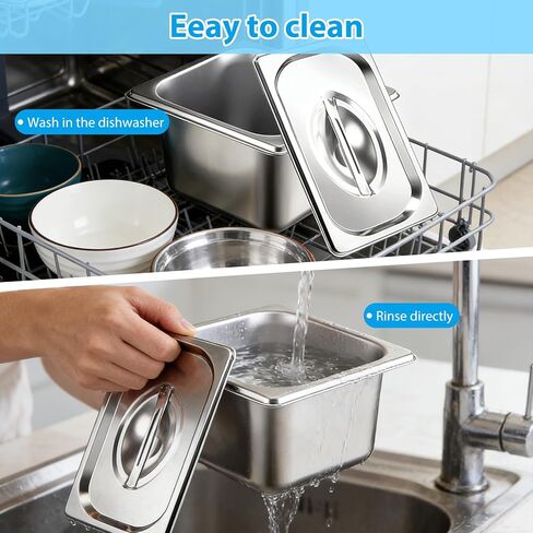 6 عبوات من مقالي الفنادق مع غطاء، مجموعة مقالي طاولة بخار بحجم 1/6 للطعام، مقلاة تقديم طعام تجارية عميقة مقاس 4 بوصات من الفولاذ المقاوم للصدأ مقالي بخار للفنادق والبوفيه والمطاعم والحفلات in Kuwait