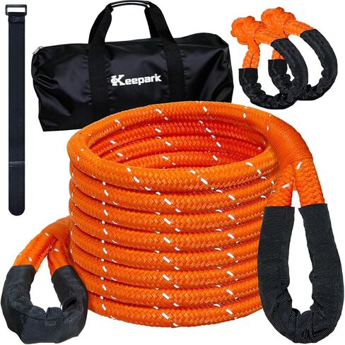 طقم حبل السحب الحركي - 35% قابل للتمدد، 5/8 بوصة × 20 قدم 15,100 رطل، حزام سحب قوي مع 2 من الأغلال الناعمة لاستعادة آمنة للمركبات على الطرق الوعرة لسيارات الجيب والشاحنات وسيارات الدفع الرباعي وUTV وATV in Kuwait