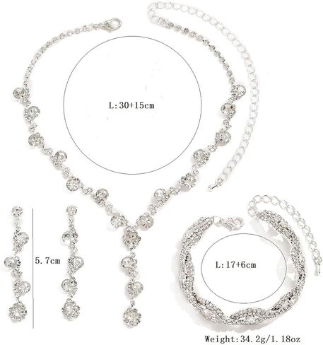 Aonklot Silver Jewelry Set for Women Rhinestone Necklace and Earrings Sets for Women Wedding Jewelry Sets for Brides Formal Costume Jewelry Accessories for Women and Brides in Kuwait