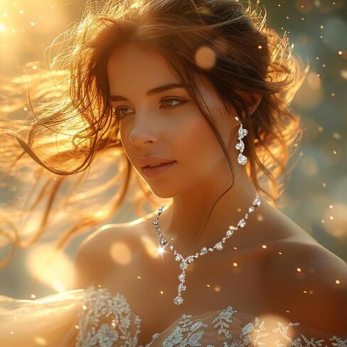 Aonklot Silver Jewelry Set for Women Rhinestone Necklace and Earrings Sets for Women Wedding Jewelry Sets for Brides Formal Costume Jewelry Accessories for Women and Brides in Kuwait