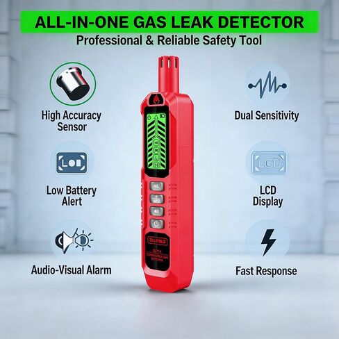 Natural Gas Detector with Sound and Light Alarm, Portable Gas Sniffer, Used to Locate Combustible Gas leaks, Methane, Household Propane and Other Combustible Sources (Including Battery x2) - red in Saudi Arabia